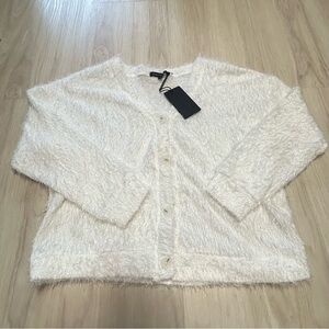 Gibson Look Cardigan Sweater White Womens Large Eyelash Fuzzy New with tags